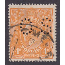 Australian    King George V    4d Orange   Single Crown WMK Perf O.S. Plate Variety 2R50..